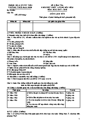Đề kiểm tra khảo sát chất lượng đầu năm môn Lịch sử Lớp 8 - Năm học 2017-2018 - Trường THCS Nam Ninh (Có đáp án)